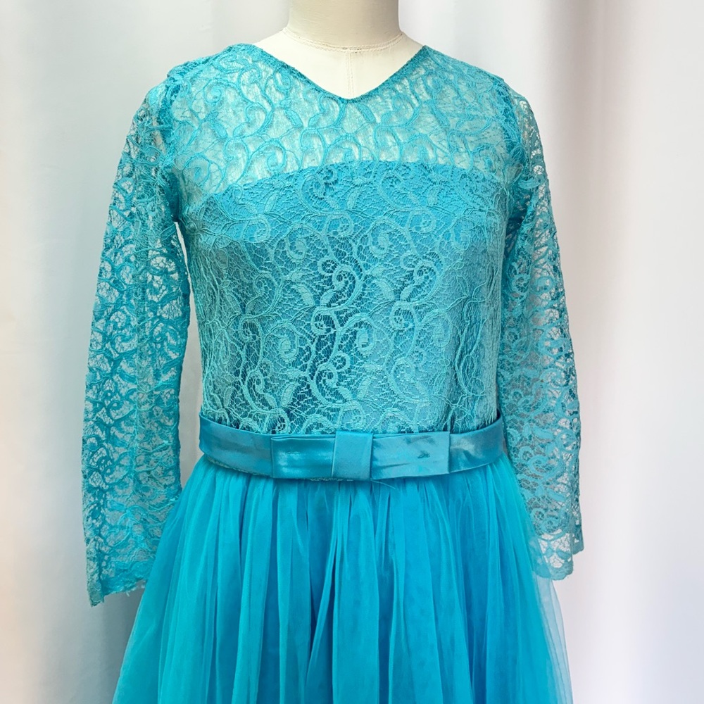 Vintage 1960s Blue Lace & Tulle Party Dress